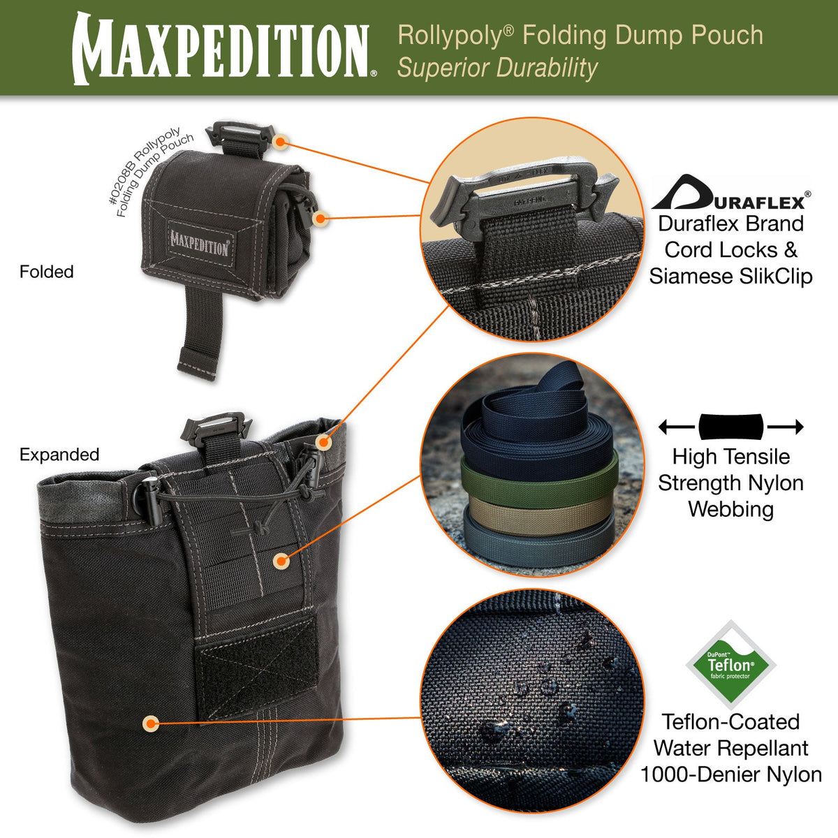 Maxpedition ROLLYPOLY Black Folding Dump Pouch
