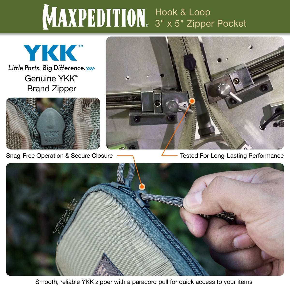 Maxpedition Hook-&-Loop 3" x 5" Khaki-Foliage Zipper Pocket
