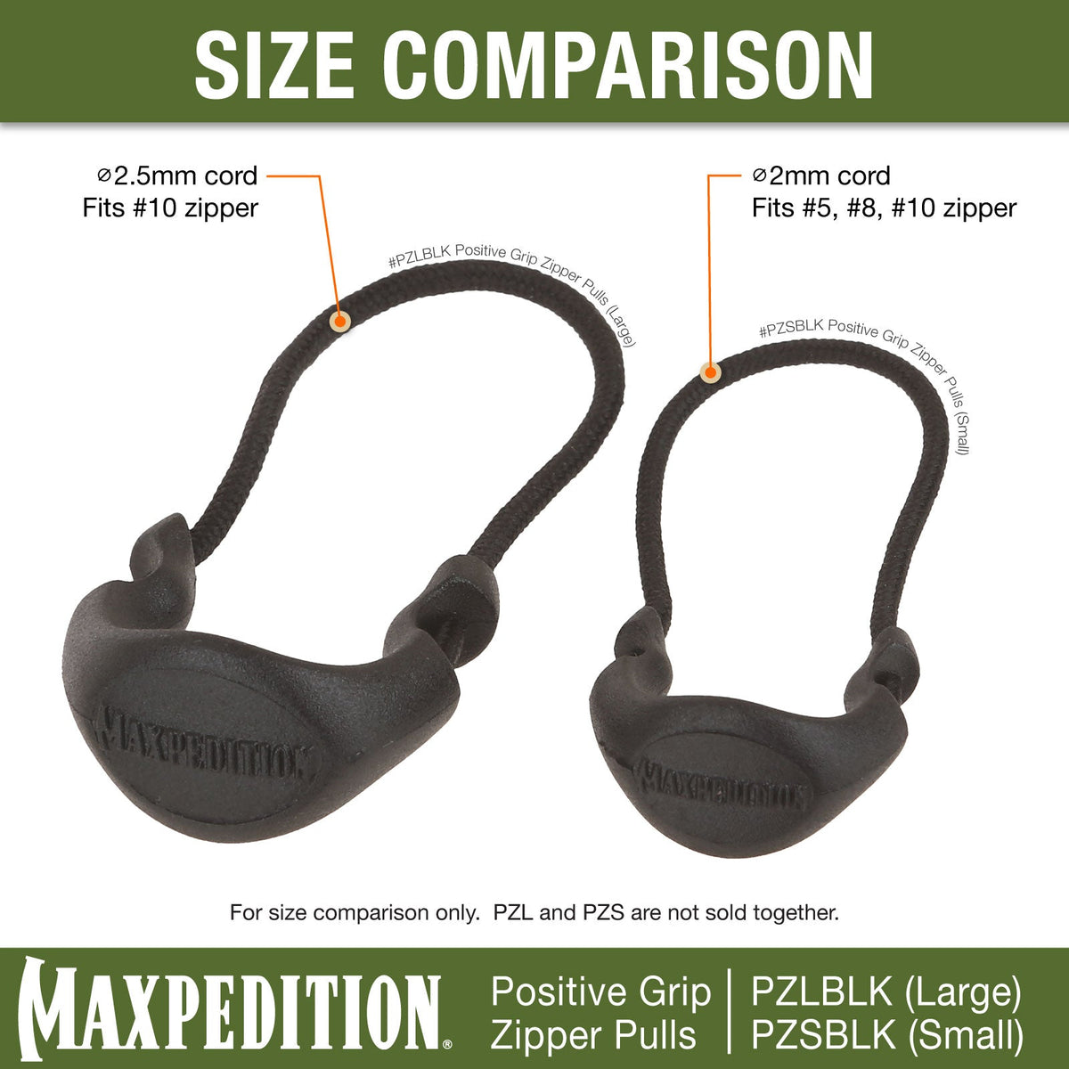 Maxpedition Small Tan PZL Positive Grip Zipper Pulls Pack of 6