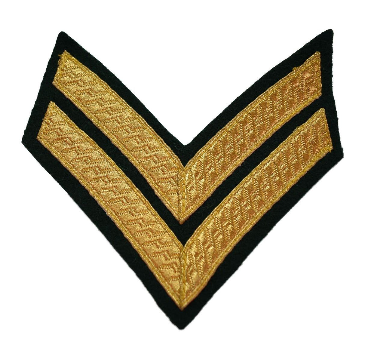 British Military 2 Bar Corporal Chevron Gold On Green Badge