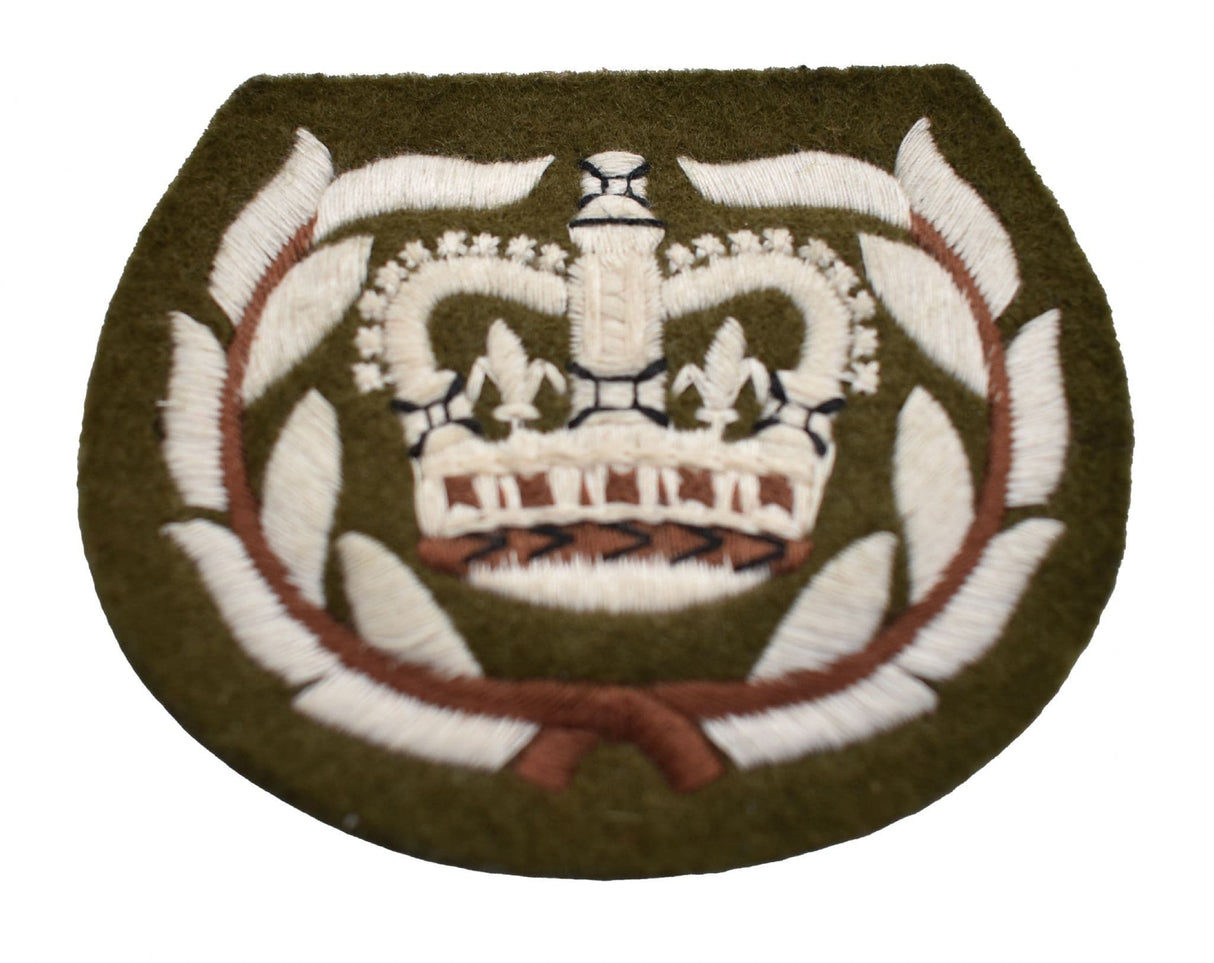 British Military Crown in Wreath Patch - White on Khaki