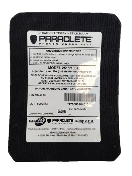 Police Paraclete Single Curve Level 3 Bullet Proof Ballistic Plate