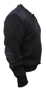 Ex Military Wool Pullover V-Neck Sweatshirt Jumper - Blue