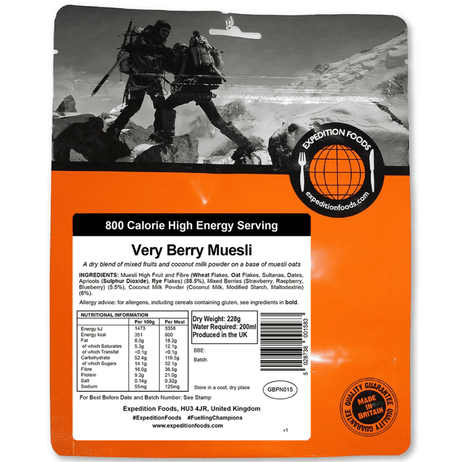 Expedition Foods Freeze Dried Meal Pouch - Breakfast Very Berry Muesli - Various Sizes