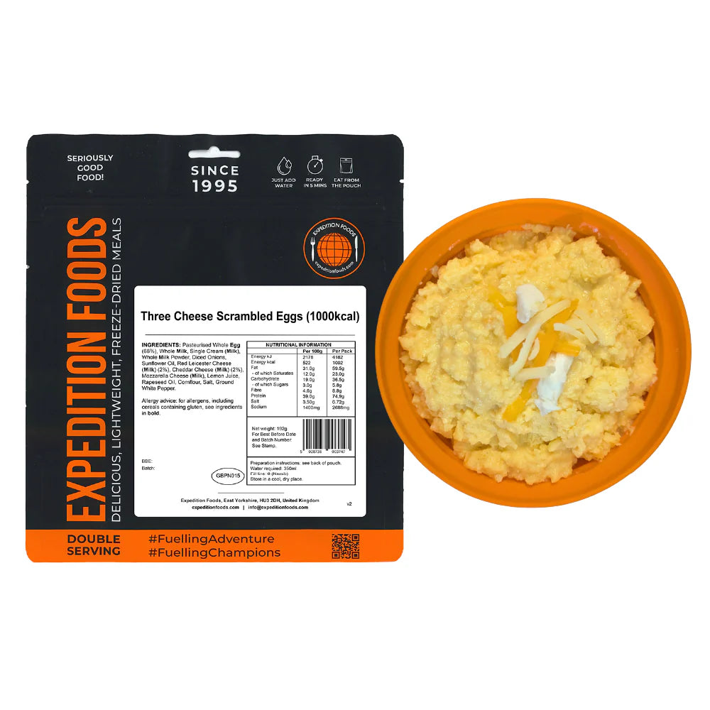 Expedition Foods Freeze Dried Meal Pouch - Three Cheese Scrambled Egg - Various Sizes