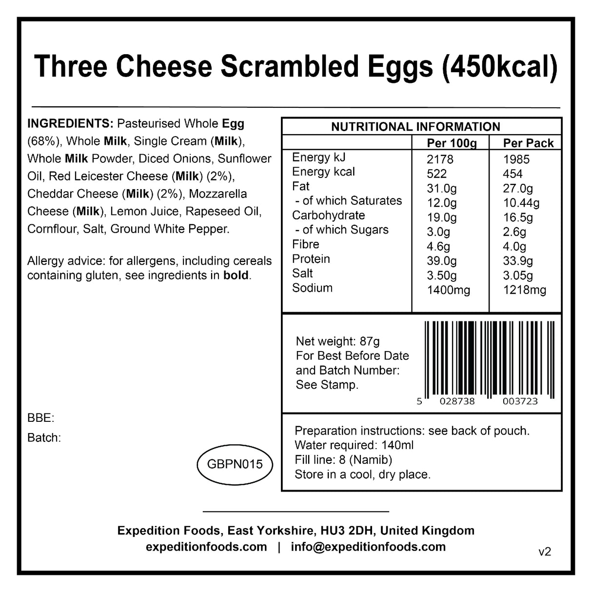Expedition Foods Freeze Dried Meal Pouch - Three Cheese Scrambled Egg - Various Sizes